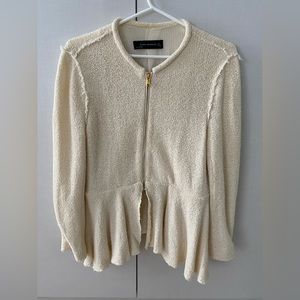 ZARA Boucle peplum zip blazer in cream size L